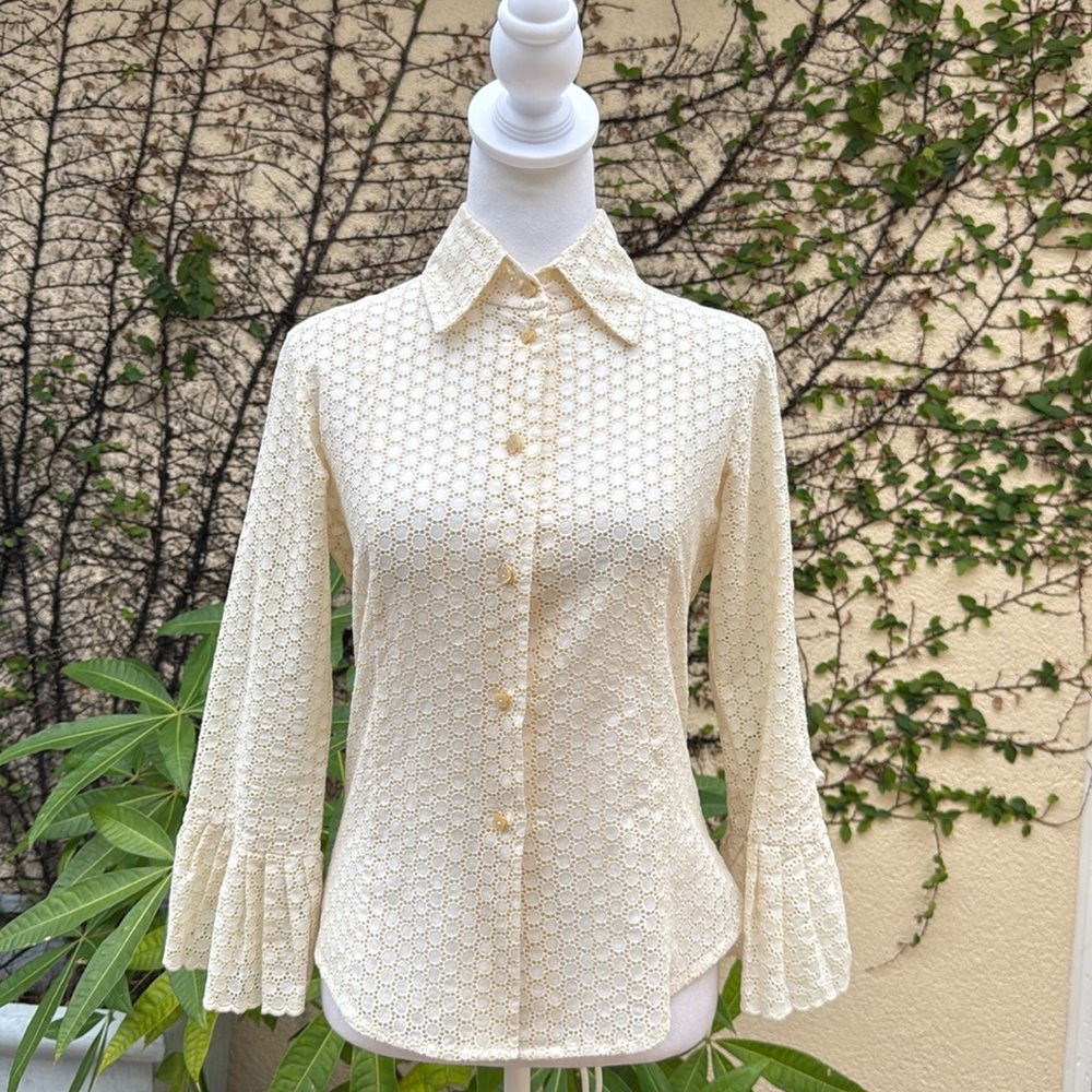 Fine Garments by Bell button down cotton eyelet embroidered blouse